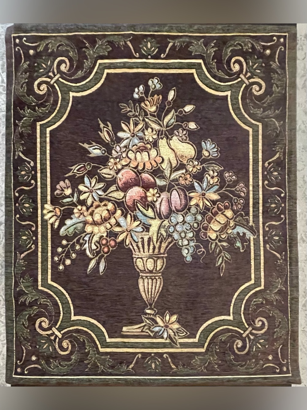 Vintage Style European Still Life Floral Fruit Tapestry Wall Hanging 41.5" x 33